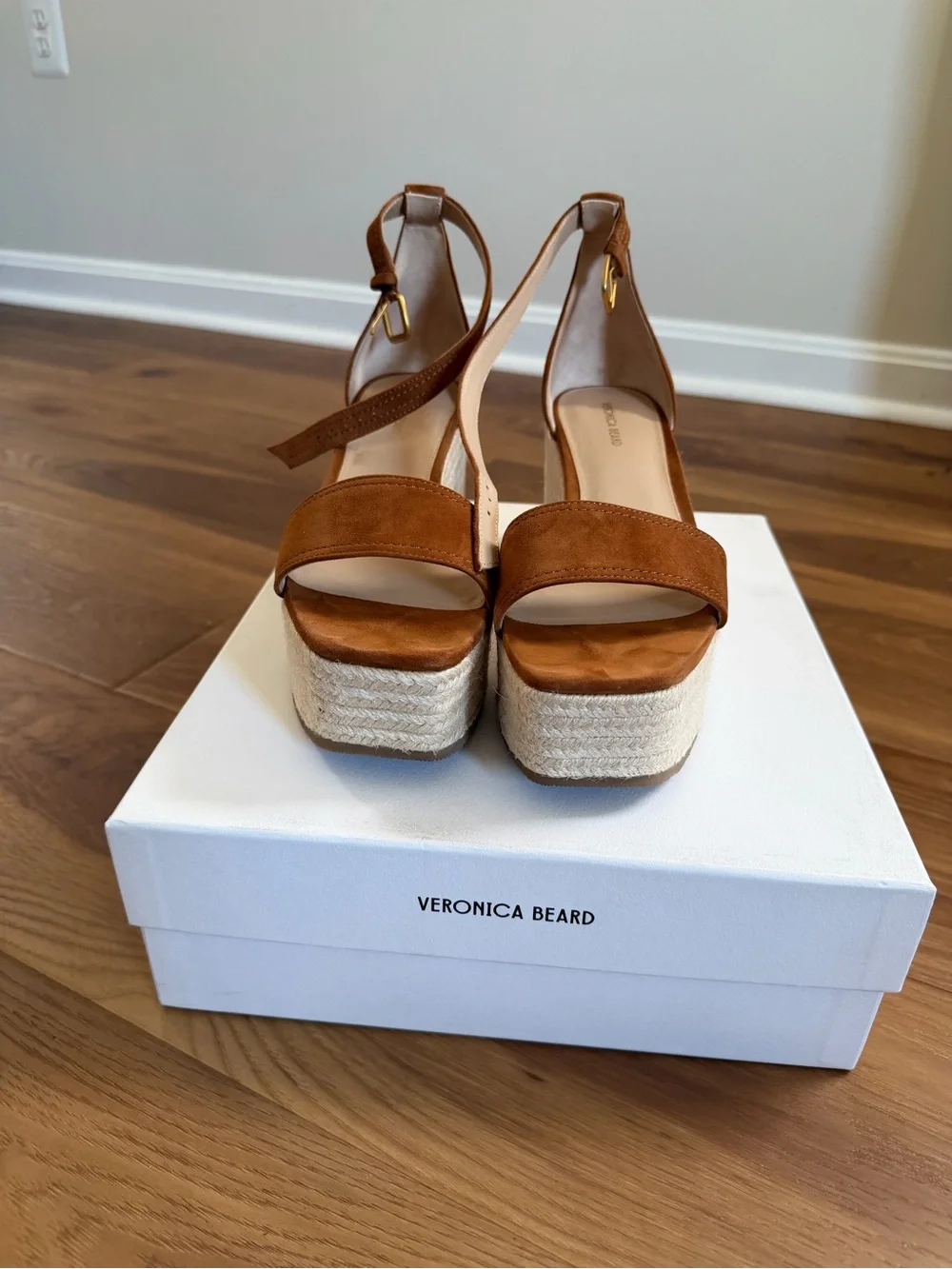 Veronica Beard Tan Suede Espadrille Platform Sandals - Picture 2 of 4